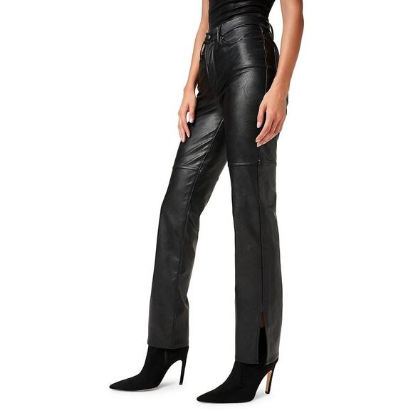 Good American sz 14 black faux Leather Good Boy Side Slit Pants WP148 - Picture 3 of 12